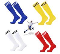 4 Paires Chaussette Foot Enfant, Chaussette Football Unisex, Chaussettes D'entraînement Sportif Chausette Anti Derapant Foot Respirant et Absorbant la Sueur pour Garçons et Filles de 7 à 10 Ans Sport