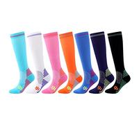 4 Paires Chaussettes De Contention Homme Et Femme, Bas De Contention, Chaussette De Compression pour Le Running, Les Sport, L?Avion, Les Voyages, Récupération (C- 7 Paires,S-M)