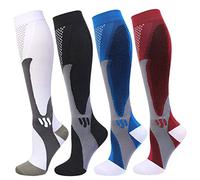 4 Paires Chaussettes de Contention Homme et Femme, Bas de Contention, Chaussette de Compression pour Le Running, Les Sport, L?Avion, Les Voyages, Récupération (Paquet A,L-XL)