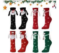 4 Paires Chaussettes de Noël Mag-nétiques, Chaussettes de main amusantes de Noël, Chau-ssettes Mag-nétiques de No-ël, Chau-ssettes de No-ël, Chauss-ettes Main Dans La Ma-in, Amusantes Cadeaux