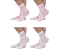 4 Paires Chaussettes Fille Trictoées au Crochet | Socquettes Fillette Ajourées en Dentelle | Chaussettes Motif Ajour | Rose Blanc | Taille Unique | Made in Italy (Rose+Blanc, Taille Unique) |