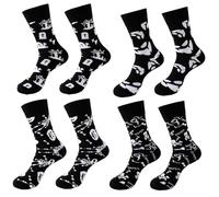 4 Paires Chaussettes Halloween noires et blanches, chaussettes de fête amusantes, design classique, pour hommes et femmes, chaussettes confortables en coton