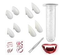4 Paires Costume De Dents De Vampire 4 Tailles,Kit De Dent De Vampire,avec 1 Tube De Colle pour Les Dents et 2 Tatouage Halloween,Décoration De Prothèses,pour Faveurs De Fête De Costume d'halloween