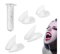 4 Paires Crocs de Vampire, Dents de Vampire Cosplay Halloween avec Perles Adhésives, 4 Tailles (13 mm, 15 mm, 17 mm, 19 mm) Faux Dentiers pour Accessoires de Costume d'halloween