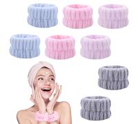 4 Paires de Bandeaux de Poignet pour Lavage du Visage, Bracelets de Lavage Visage Absorbants en Microfibre, Accessoires Skincare Anti-goutte pour Maquillage, Sport, Douche (Rose, Bleu, Gris, Mauve)