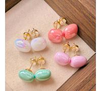 4 paires de boucles d'oreilles à clous carrées mignonnes, de niche, personnalisées, douces, élégantes et polyvalentes, avec perles dopamine rose, violet, rose irisé et vert clair, ensemble de bijoux c