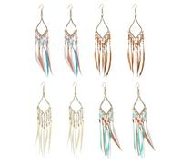 4 Paires De Boucles d'oreilles Boho, Pendentif en Plumes Perlé Créative, Boucles d'oreilles À La Mode De La Personnalité des Femmes, Bijoux Suspendus, Accessoires De Vêtements.