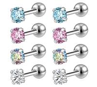 4 Paires de Boucles d'oreilles en Acier Chirurgical en Zircone Cubique Brillante, Ensembles de Cartilage Piercing Tragus Helix Conch Piercing, Acier Chirurgical Zircone cubique, oxyde de zirconium