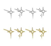 4 Paires De Boucles D'Oreilles Étoiles, Ensemble De Boucles D'Oreilles, Boucles D'Oreilles Pour Femmes, Boucles D'Oreilles Simples, Boucles D'Oreilles Mode, Accessoires Assortis (Argent, Or)
