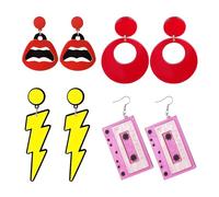 4 paires de boucles d'oreilles néon, boucles d'oreilles vintage, bijoux pour femmes, boucles d'oreilles colorées, boucles d'oreilles créatives, boucles d'oreilles de fête