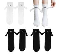 4 Paires de Chaussettes de Couple se Tenant la Main, Ventouse Magnétique Couple Chaussettes, Unisexe Amusante Tenant Les Mains Chaussettes, Drôles Mignon Tenant Les Mains Chaussettes Noir Blanc