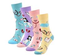 4 Paires de Chaussettes Dentiste Drôles, Chaussettes Fantaisie Unisexes en Coton avec Motifs Dentaires,Cadeau Original pour Dentistes, Assistants Dentaires et Personnel Médical,Taille 36-46