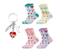 4 Paires De Chaussettes D'Infirmière Et 1 Porte-Clés, Le Coton Est Confortable Et Ne Porte Pas De Pieds, Un Pendentif De Décoration De Sac À Dos Créatif.
