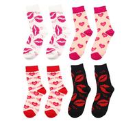 4 Paires De Chaussettes En Coton Confortables Et Respirantes, Imprimés De Cœur Et Gourmands, Chaussettes Décontractées Simples Et À La Mode Pour Filles Et Accessoires De Vêtements Intéressants.