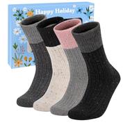 4 Paires de Chaussettes en Laine Merinos Femmes Douces Unique Design et Thermiques Chaussettes Confortables Pour Femmes Cadeau Laine Mignon pour Filles