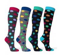 4 paires de Chaussettes Hautes Montantes pour femme en coton chaud fabriquées en Italie, taille unique (Set Pois colors true)