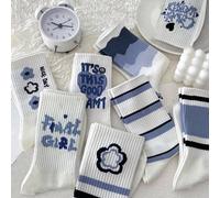 4 paires de chaussettes mi-mollet assorties à motifs floraux et rayés, polyvalentes pour un port quotidien, chaussettes d'automne Taille Unique,1 paire de codes pairs aléatoires,5 paires de tailles un