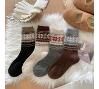 4 paires de chaussettes mi-mollet épaisses et chaudes en mélange de laine vintage rayées, chaussettes d'équipe à motif de flocon de neige bicolore de style japonais, hiver 39-42,36-39Blocs de couleurP