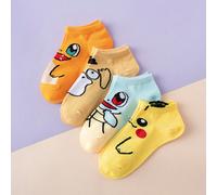 4 paires de chaussettes mi-mollet pour enfants avec motif de la série Pokémon Pikachu, style sport, toutes saisons, taille européenne et américaine, confortables, respirantes, durables, couleurs vives
