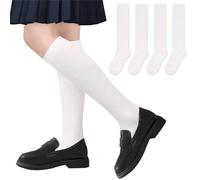 4 paires de chaussettes montantes pour enfants, chaussettes de compression, chaussettes de couleur unie, chaussettes hautes, chaussettes pour enfants, chaussettes blanches jusqu'au mollet, convenant à