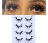 4 paires de cils épais de style manga, naturels et longs. Effet dramatique de grands yeux pour le maquillage de cosplay. Faux cils complets et dramatiques. Fibre chimique