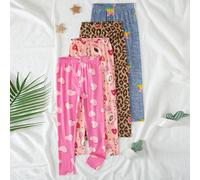 4 paires de leggings légers imprimés pour jeunes filles, motifs mignons en forme de cœur/lèvres, pouvant être portés à l'intérieur ou à l'extérieur 6Y,7Y,8Y,9Y,4Y,5YAnimal,Géométrique,Cœur,Imprimé léo