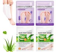 4 Paires de Masque Pied Peeling et Exfoliant, Masque Pieds Secs et Abîmés à l'Aloe Vera et Lavande, Soin Pied pour Éliminer les Callosités et Peaux Mortes, Hydratation Intense