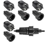 4 paires de prises et fiches Schuko : 250 V 16 A, contact de protection IP54, ensemble de prises et fiches bipolaires en caoutchouc avec protection anti-torsion, pour une utilisation extérieure, noir