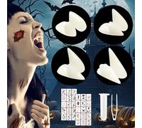 4 Paires Dents de Vampire, 4 Tailles Vampire Dentures avec 1 Tube Granules de Dents et temporaires cicatrices tatouages, Vampire Fangs pour Adultes Enfant Halloween Costume Partie Cosplay Prop