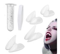 4 Paires Dents de Vampire Cosplay Halloween, 4 Tailles (13 mm, 15 mm, 17 mm, 19 mm) Crocs de Vampire avec 1 Tube de Pastilles Adhésives, Accessoires de Costume de Vampire pour la Fête d'halloween