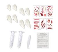 4 Paires Dents de Vampire,Halloween Dentier Vampire,4 Tailles Prothèses de Vampire avec 2 Tubes de Gomme et 6 Autocollants de Cicatrices,pour Halloween,Cosplay,Déguisement de Vampire.