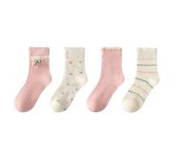 4 Paires Enfants Printemps Été Chaussettes Minces 9-12 Ans Filles Maille Respirantes Chaussettes Princesse à Volants Douces Mignonnes Style, Rose XL