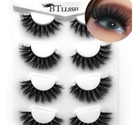 4 paires/paquet de faux cils épais, bouclés et volumineux. Cils de vison au look chat-yeux effilés et longs de 18 mm, 8D volume. Bandes de faux cils pour un regard de renard, allongeant et volumisant