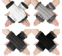 4 Pairs Of Women's Fingerless Gloves, Warm Winter Touch Gloves, Elastic Thermal Gloves Kintted For Women With Soft Layer Fleece Fingerless Gloves Women's Cycling Gloves
