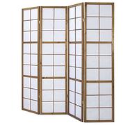 4 pan diviseur de pièce écran Pliant - Bois diviseur Shoji en Riz Brun Blanc