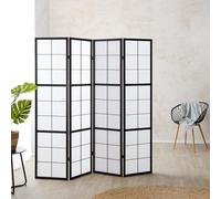 4 pan diviseur de pièce écran Pliant - Bois partition Shoji en Riz Noir Blanc