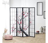 4 pan Pliante modèle de cloison - cloison Bois Shoji en Noir avec des Fleurs de Cerisier - Salle écran