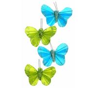 4 Papillons Fixation Aimantée pour décoration des Rideaux, Couleurs Bleu Ciel & Vert Anis avec Bords Brillants, Apportez Une Touche d'Élégance et de Légèreté à Vos Rideaux