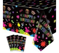 4 Paquets Couvertures de Table Lumineuses Nappes Néon Nappes Jetables en Plastique Fluorescent Nappe à Lumière Noire Fournitures de Fête Phosphorescentes Décorations à la Lumière Noire 86 x 51 Pouces