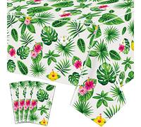 4 Paquets Nappe Luau Hawaïenne Nappe Tropical Palm Leaves Housse de Table Rectangulaire en Plastique Jetable Hawaii Nappe D'anniversaire Aloha Summer Beach Pool Kids Fournitures Pour Fêtes de Cocktail