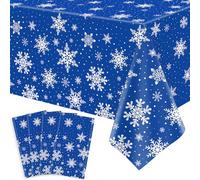 4 Paquets Nappes de Noël Nappes de flocons de neige Nappes de flocons de neige blancs Nappes de table bleues Décorations de Noël pour les fêtes de fin d'année Fournitures de fête 51 x 86 pouces