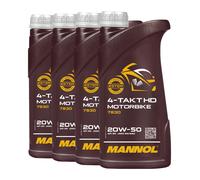 4 Pas Huile 4 (4x1) Litre Mannol SAE 20W-50 Moto Huile Api Sl/ Jaso Ma / MA2