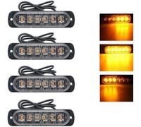 4 Pcs 6 LED Orange feu de freinage stroboscopique, 12V 24V Barre Lumineuse LED, 3000K Balise Clignotante de sécurité