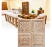 4 Pcs 6x6 cm Sculpture À Carreaux Applique Non Peint Decal pour Décoration De Meubles en Bois Naturel Appliques Carré Fleur Sculpture Stickers Décoratif en Bois Artisanat (4#)