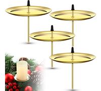 4 Pcs 7,5 cm/ 2,95 Pouces Bougeoirs à Plaque en Métal Chandeliers de Couronne de l'Avent Plaques à Bougie de l'Avent Assiettes Porte-Bougies à Insérer pour Noël Décoration Table (Or)