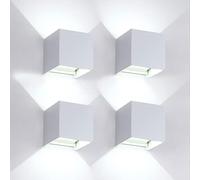4 Pcs Applique Murale Exterieur/Interieur LED Lampe Murale Extérieures Moderne Blanc 6W 6500K Lumière Froide IP65 étanche applique carré aluminium angle de faisceau réglable