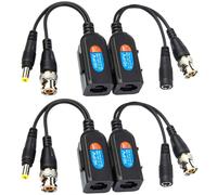 4 Pcs Balun HD Cat5 RJ45 vers BNC émetteur-récepteur Baluns Vidéo Passif avec Connecteur d'alimentation pour Caméra 1080P 3MP 4MP 5MP 8MP HD-CVI/TVI/AHD/CVBS / 960H