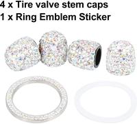 4 PCS Bling Vanne Tige Capuchons avec 1 PCS Anneau Emblème Autocollants Coloré