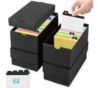 4 Pcs Boîtes À Fiches A7 avec 112 Intercalaires, pour 74×105mm Fiche Bristol, Boîte D'index Noir pour Flash Cards, Notes D’apprentissage, Recettes, Organisation et Révision À La Maison École Bureau