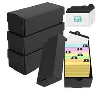4 Pcs Boîtes À Fiches A8 avec 112 Intercalaires, pour 52×74mm Fiche Bristol, Boîte D'index Noir pour Flash Cards, Notes D’apprentissage, Recettes, Organisation et Révision À La Maison École Bureau